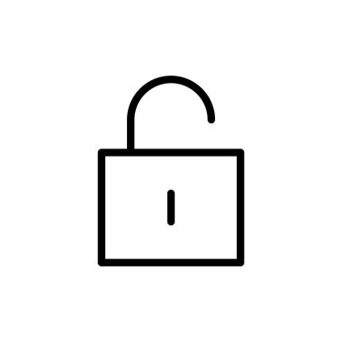 Simge vektör illüstrasyonunu aç. İşaret ve sembolün kilidini aç. Kilitlenmemiş asma kilit simgesi