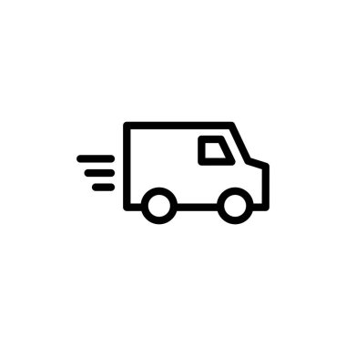 Teslimat kamyonu ikonu vektör çizimi. Teslimat kamyonu işareti ve sembol. Hızlı dağıtım simgesi gönderiliyor