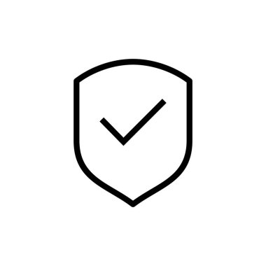 Kalkan kontrol işareti vektör illüstrasyonu. Koruma onayı işareti. Sigorta simgesi