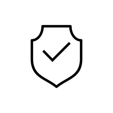 Kalkan kontrol işareti vektör illüstrasyonu. Koruma onayı işareti. Sigorta simgesi