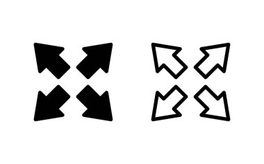 Tam Ekran Simgesi vektör illüstrasyonu. Tam ekran işareti ve simgeye genişlet. Oklar sembolü