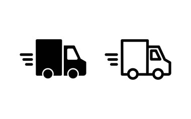 Teslimat kamyonu ikonu vektör çizimi. Teslimat kamyonu işareti ve sembol. Hızlı dağıtım simgesi gönderiliyor