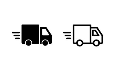 Teslimat kamyonu ikonu vektör çizimi. Teslimat kamyonu işareti ve sembol. Hızlı dağıtım simgesi gönderiliyor
