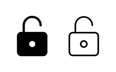 Simge vektör illüstrasyonunu aç. İşaret ve sembolün kilidini aç. Kilitlenmemiş asma kilit simgesi