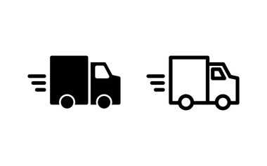 Teslimat kamyonu ikonu vektör çizimi. Teslimat kamyonu işareti ve sembol. Hızlı dağıtım simgesi gönderiliyor