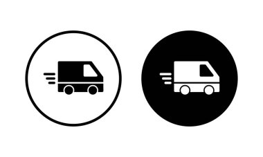 Teslimat kamyonu ikonu vektör çizimi. Teslimat kamyonu işareti ve sembol. Hızlı dağıtım simgesi gönderiliyor