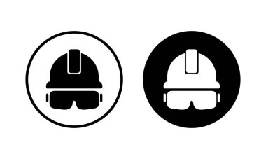 Kask simgesi vektör illüstrasyonu. Motosiklet kaskı tabelası ve sembolü. İnşaat miğferi simgesi. Güvenlik kaskı