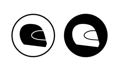 Kask simgesi vektör illüstrasyonu. Motosiklet kaskı tabelası ve sembolü. İnşaat miğferi simgesi. Güvenlik kaskı