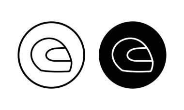 Kask simgesi vektör illüstrasyonu. Motosiklet kaskı tabelası ve sembolü. İnşaat miğferi simgesi. Güvenlik kaskı