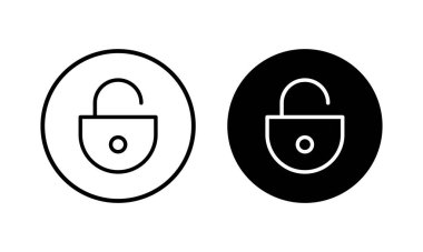 Simge vektör illüstrasyonunu aç. İşaret ve sembolün kilidini aç. Kilitlenmemiş asma kilit simgesi