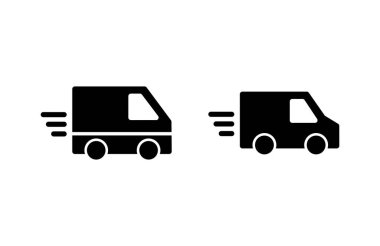 Teslimat kamyonu ikonu vektör çizimi. Teslimat kamyonu işareti ve sembol. Hızlı dağıtım simgesi gönderiliyor