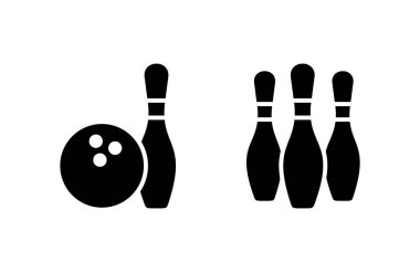 Bowling ikonu vektör illüstrasyonu. Bowling topu, iğne işareti ve sembol.