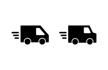 Teslimat kamyonu ikonu vektör çizimi. Teslimat kamyonu işareti ve sembol. Hızlı dağıtım simgesi gönderiliyor