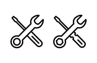 Onarım araçları ikon vektör illüstrasyonu. araç işareti ve sembol. Simge ayarlanıyor. İngiliz anahtarı ve tornavida. Servis