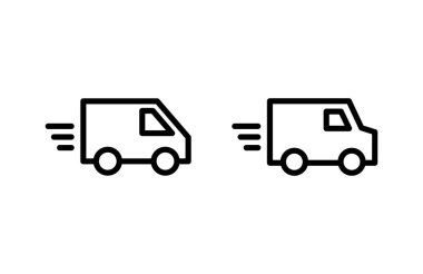 Teslimat kamyonu ikonu vektör çizimi. Teslimat kamyonu işareti ve sembol. Hızlı dağıtım simgesi gönderiliyor
