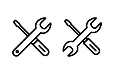 Onarım araçları ikon vektör illüstrasyonu. araç işareti ve sembol. Simge ayarlanıyor. İngiliz anahtarı ve tornavida. Servis
