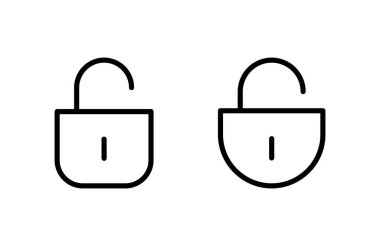 Simge vektör illüstrasyonunu aç. İşaret ve sembolün kilidini aç. Kilitlenmemiş asma kilit simgesi