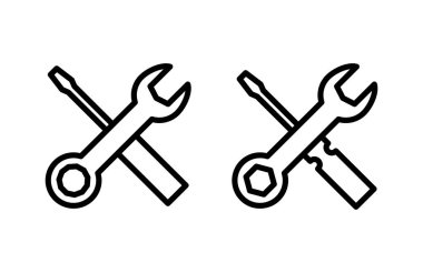 Onarım araçları ikon vektör illüstrasyonu. araç işareti ve sembol. Simge ayarlanıyor. İngiliz anahtarı ve tornavida. Servis