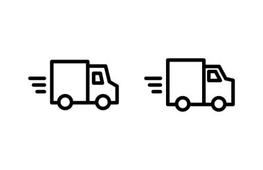Teslimat kamyonu ikonu vektör çizimi. Teslimat kamyonu işareti ve sembol. Hızlı dağıtım simgesi gönderiliyor