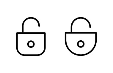 Simge vektör illüstrasyonunu aç. İşaret ve sembolün kilidini aç. Kilitlenmemiş asma kilit simgesi