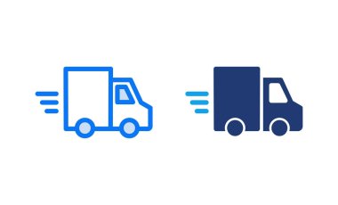 Teslimat kamyonu ikonu vektör çizimi. Teslimat kamyonu işareti ve sembol. Hızlı dağıtım simgesi gönderiliyor