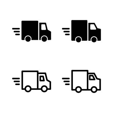 Teslimat kamyonu ikonu vektör çizimi. Teslimat kamyonu işareti ve sembol. Hızlı dağıtım simgesi gönderiliyor