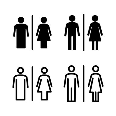 Tuvalet ikonu vektör illüstrasyonu. Kızlar ve erkekler tuvaletleri imzalar ve simgeler. Banyo tabelası. wc, tuvalet