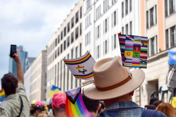 Christopher Street Day Berlin Pride Ιουλίου 2022 Σημαίες Λοατ Κρέμονται — Φωτογραφία Αρχείου