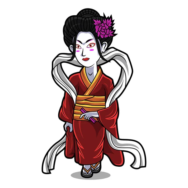 Geisha Chibi Mascotte Logo Ontwerp — Stockvector