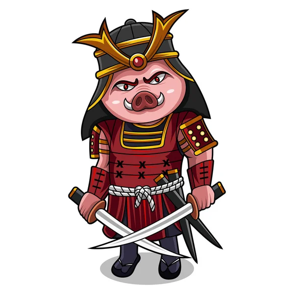 Projekt Logo Maskotki Samurajów Świń — Wektor stockowy