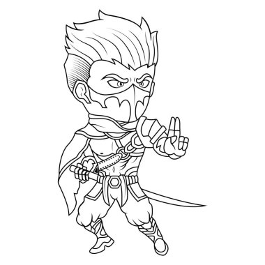 Ninja Chibi maskot çizgisi sanatı