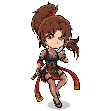 Elinde kılıç olan bir ninja kız.