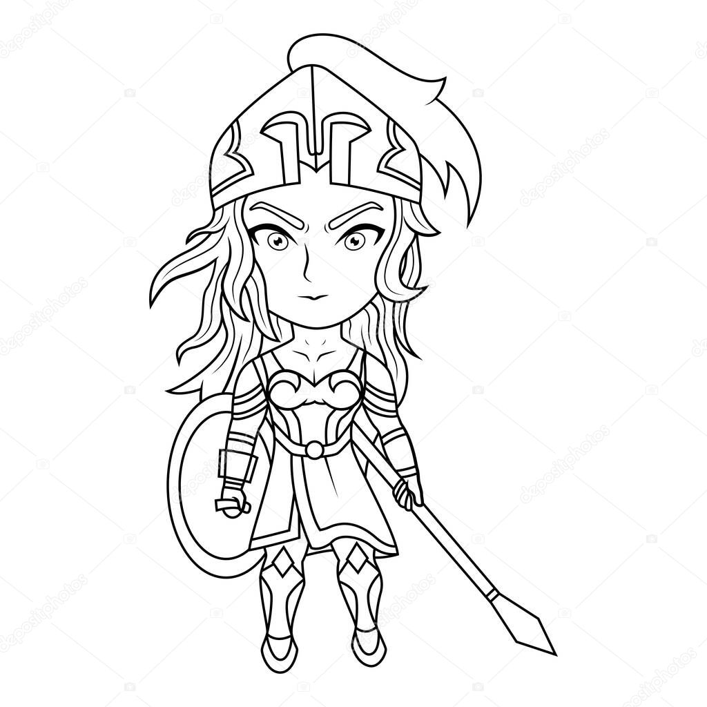 Athena chibi mascot line art