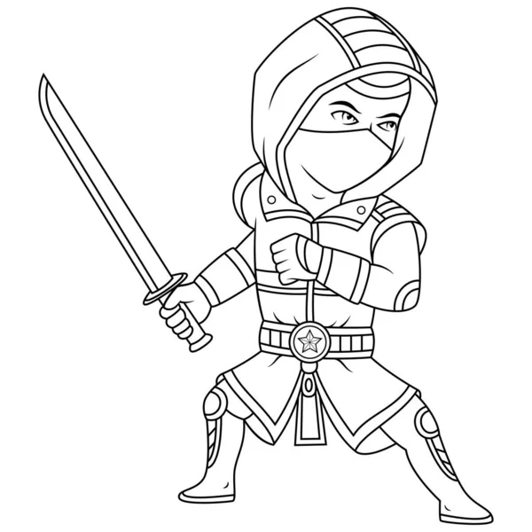 Ninja Chibi Maskot Logotyp Linje Konst — Stockfoto