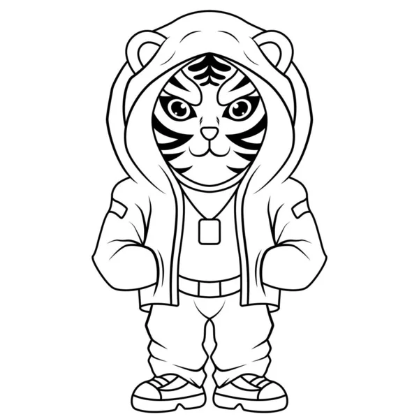 Cool Tiger Maskotti Logo Design Line Art — kuvapankkivalokuva