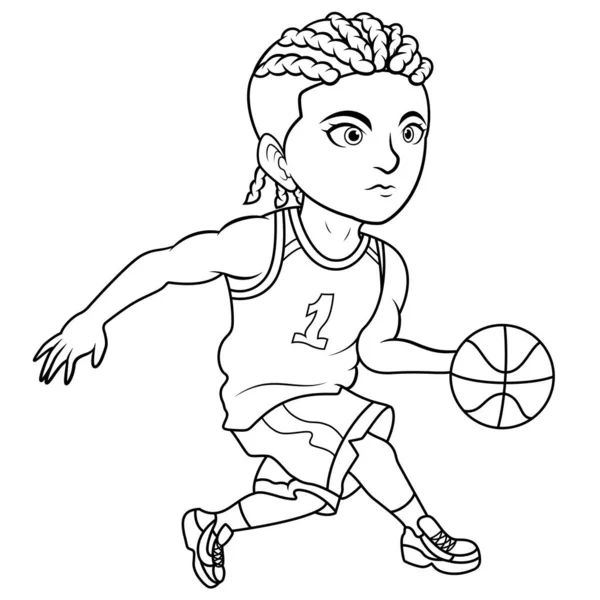 篮球男孩卡通画线艺术 — 图库照片#