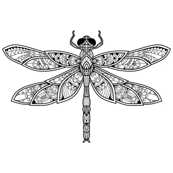 Zentangle tarzında Dragonfly 'ın el çizimi