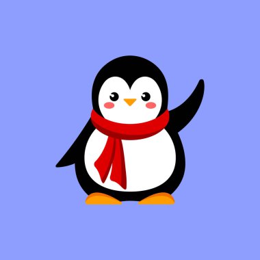 Eşarplı sevimli penguen yavrusu. Vektör illüstrasyonu