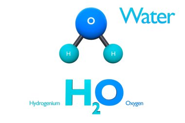 H2O 3d su molekülü, whit arkaplan üzerinde mavi kloro.