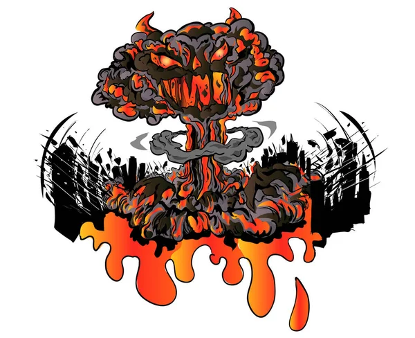 Zeichnung Einer Nuklearen Explosion Mit Einem Bösen Gesicht Das Eine — Stockfoto