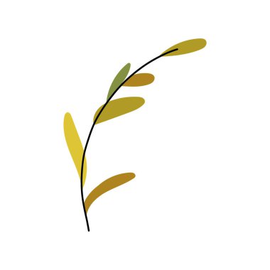 Sıcak turuncu ve sarı tonlarda sonbahar yaprağı çizimi, el yapımı vektör grafik çizimi olarak çizilmiş botanik dallar ve dallar.