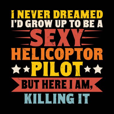Komik Retro Vintage Pilot Helikopter Tişört Tasarımı