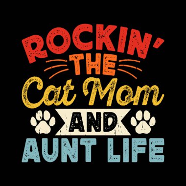 Cat Lover Funny Yeğeni Retro Vintage Anne ve Teyze Tişört Tasarımı 