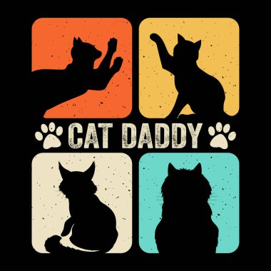 Kedi Baba Komik Büyükbaba Retro Vintage Babalar Günü Tişörtü Tasarımı