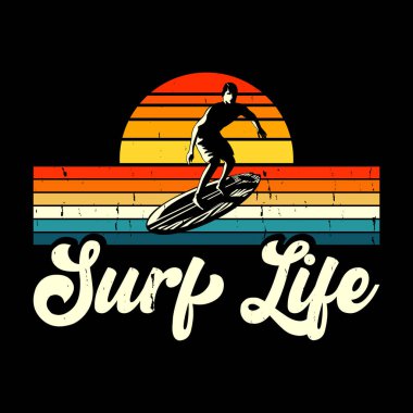Sörf Hayatı Komik Sörf Yaz Tatili Vintage Yaz Tişörtü Tasarımı