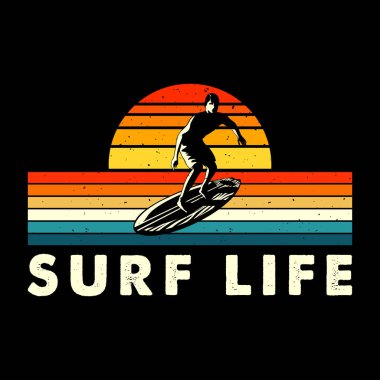 Sörf Hayatı Komik Sörf Yaz Tatili Vintage Yaz Tişörtü Tasarımı