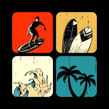 Komik Sörf Yaz Tatili Vintage Yaz Tişörtü Tasarımı