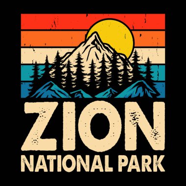 Zion Ulusal Parkı Komik Dış Macera Dağı Doğa Retro Vintage Yürüyüş Tişörtü Tasarımı