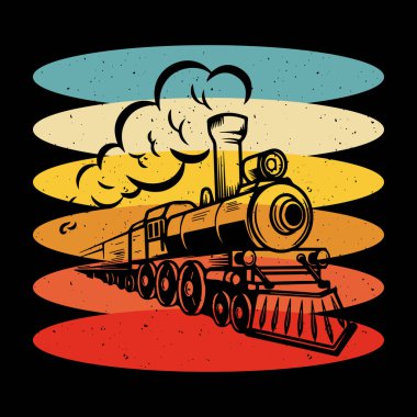 Komik Tren İstasyonu Retro Vintage Tren Tişörtü Tasarımı