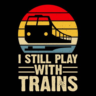 Hala komik tren istasyonu Retro tren yolu antika tişört tasarımı ile oynuyorum.